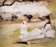 Berthe Morisot The mother and her child on the meadow oil painting